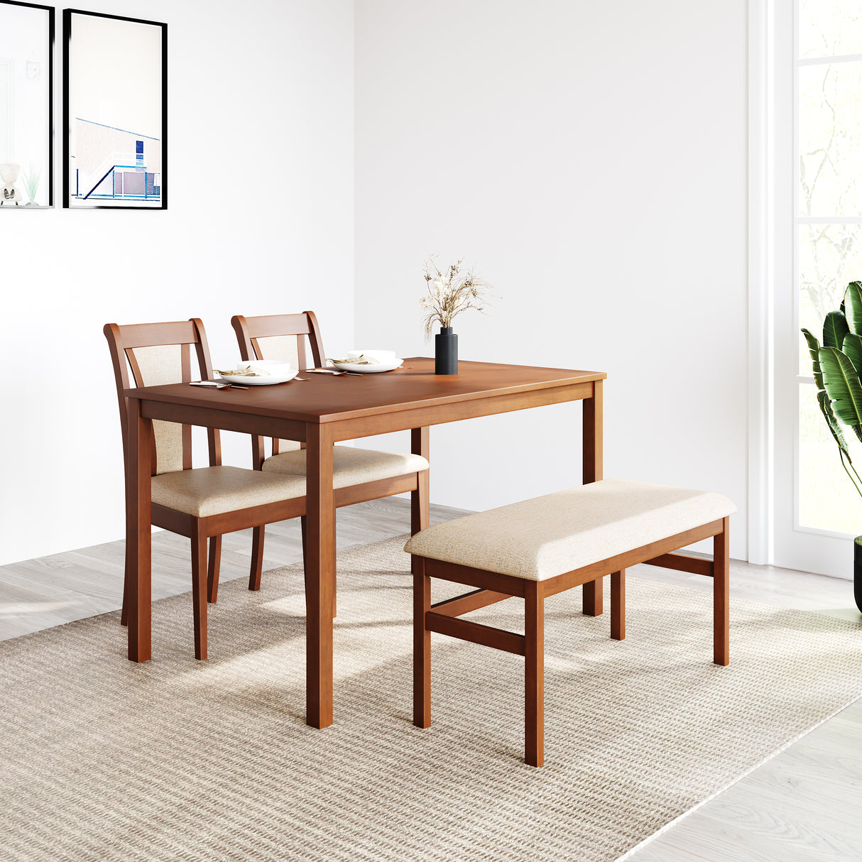 Jewel 4 Seater Dining Set With Bench (Walnut)