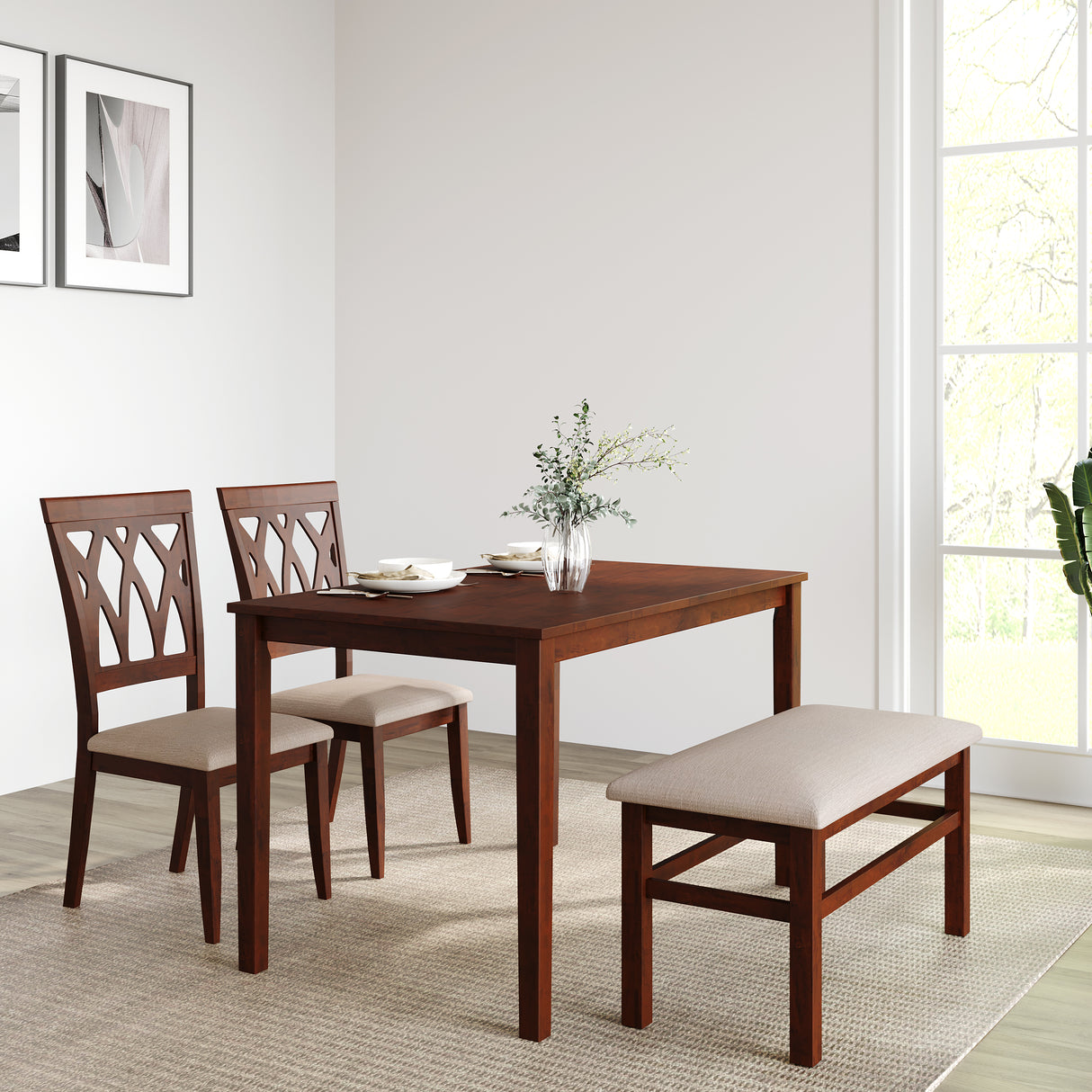 Peak 4 Seater Dining Set With Bench (Cappucino)