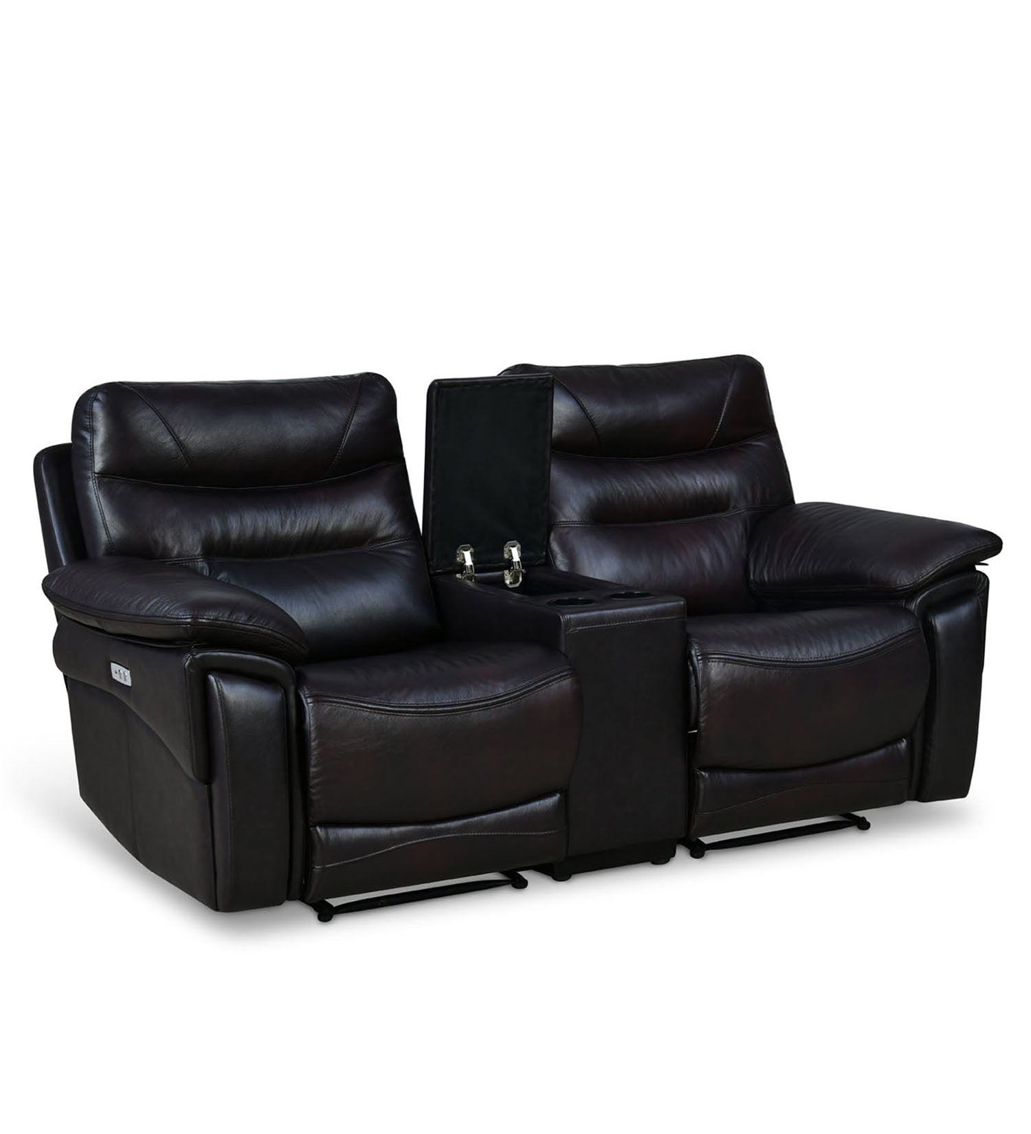 Bakewell 2 Seater Leather Electric Recliner with Console (Brown)