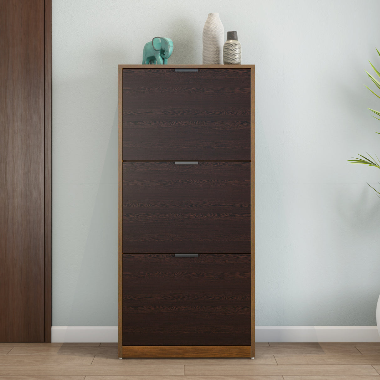 Florine 3 Tier Engineered Wood Shoe Cabinet (Walnut & Wenge)