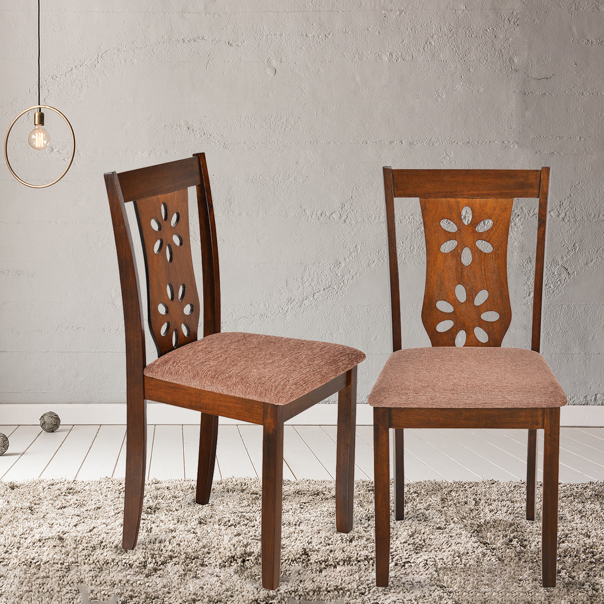 Sutlej Dining Chair with Cushion Set of 2 (Antique Cherry)