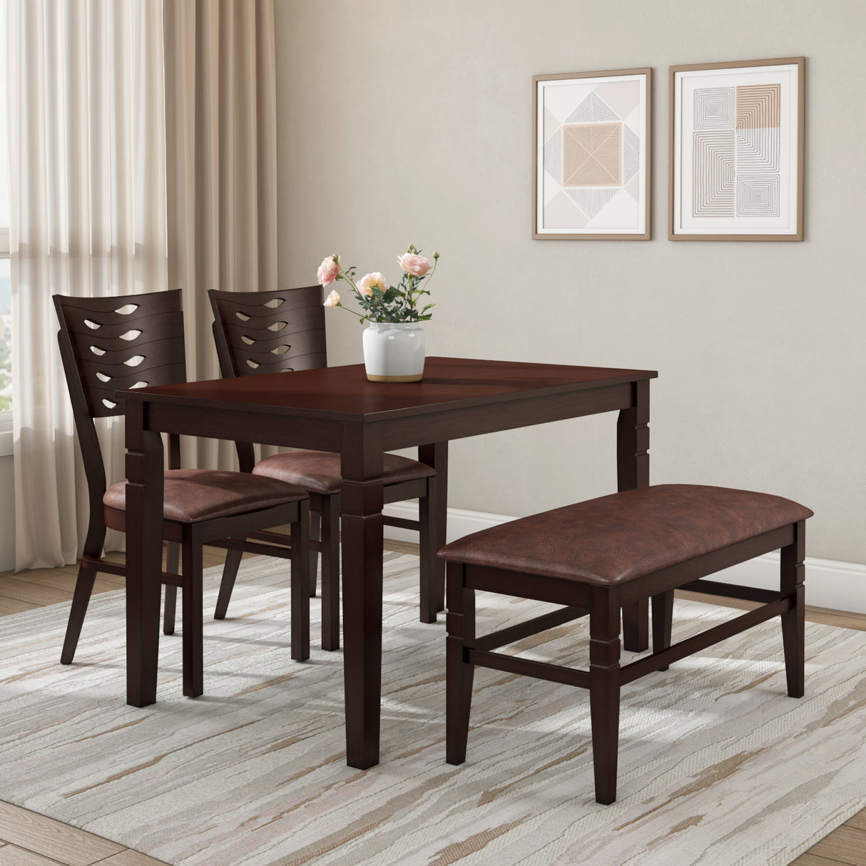 Fern 4 Seater Dining Set With Bench (Erin Brown)