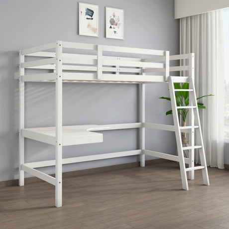 Genius Solid Wood Bunk Bed With Study Table (White)