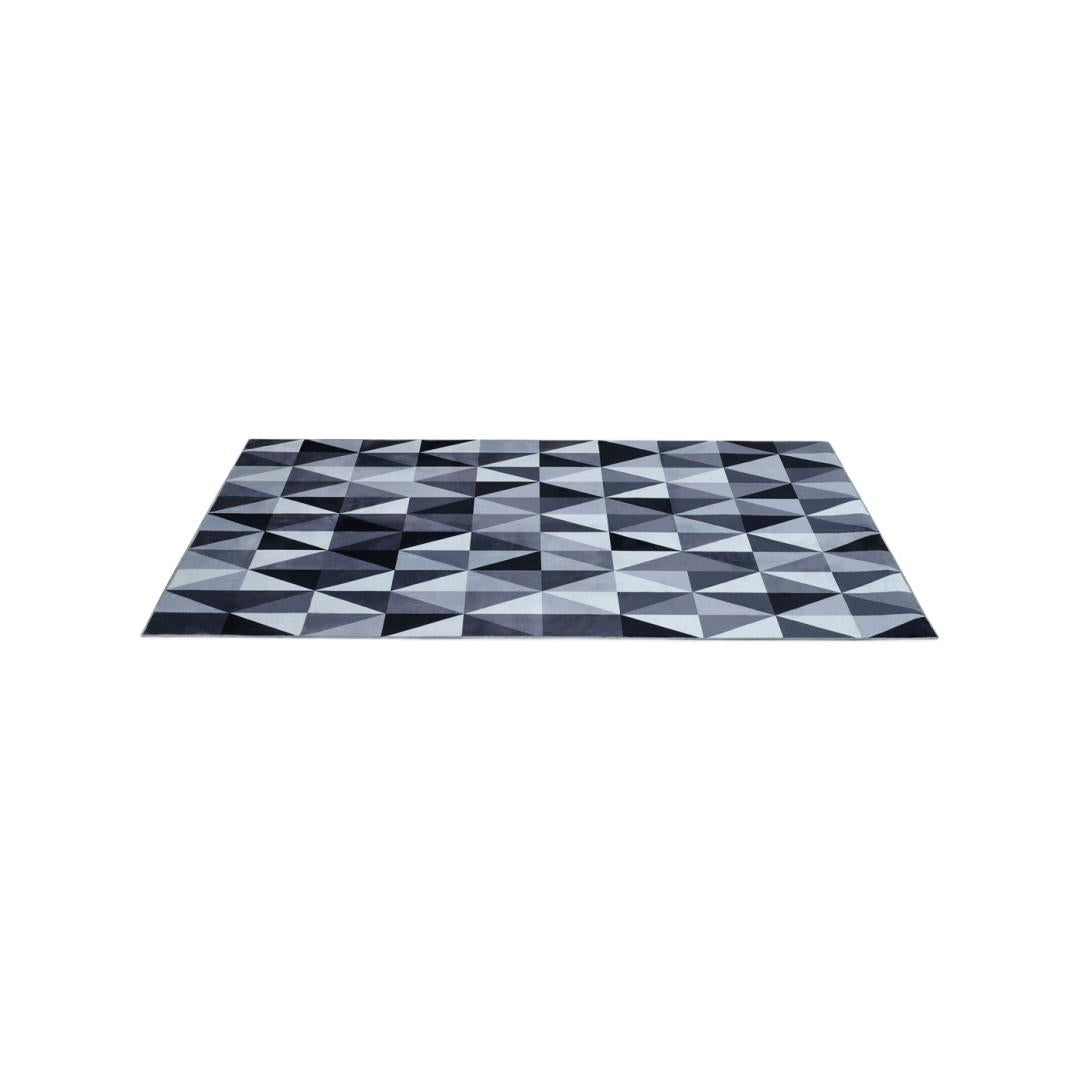 Geometric Polyester 3 x 5 Ft Machine Made Carpet (Black & White)