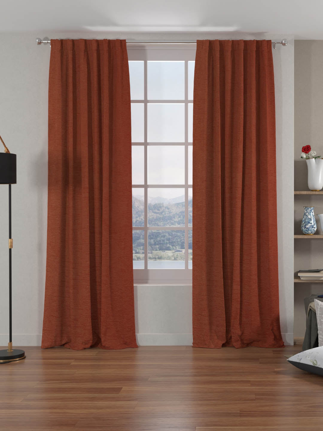 Grace Solids Opus 7 Ft Polyester Door Curtains Set Of 2 (Rust)