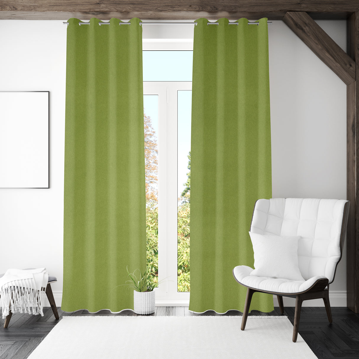 Visto Solid Blackout 7 Ft Polyester Door Curtains Set of 2 (Green)