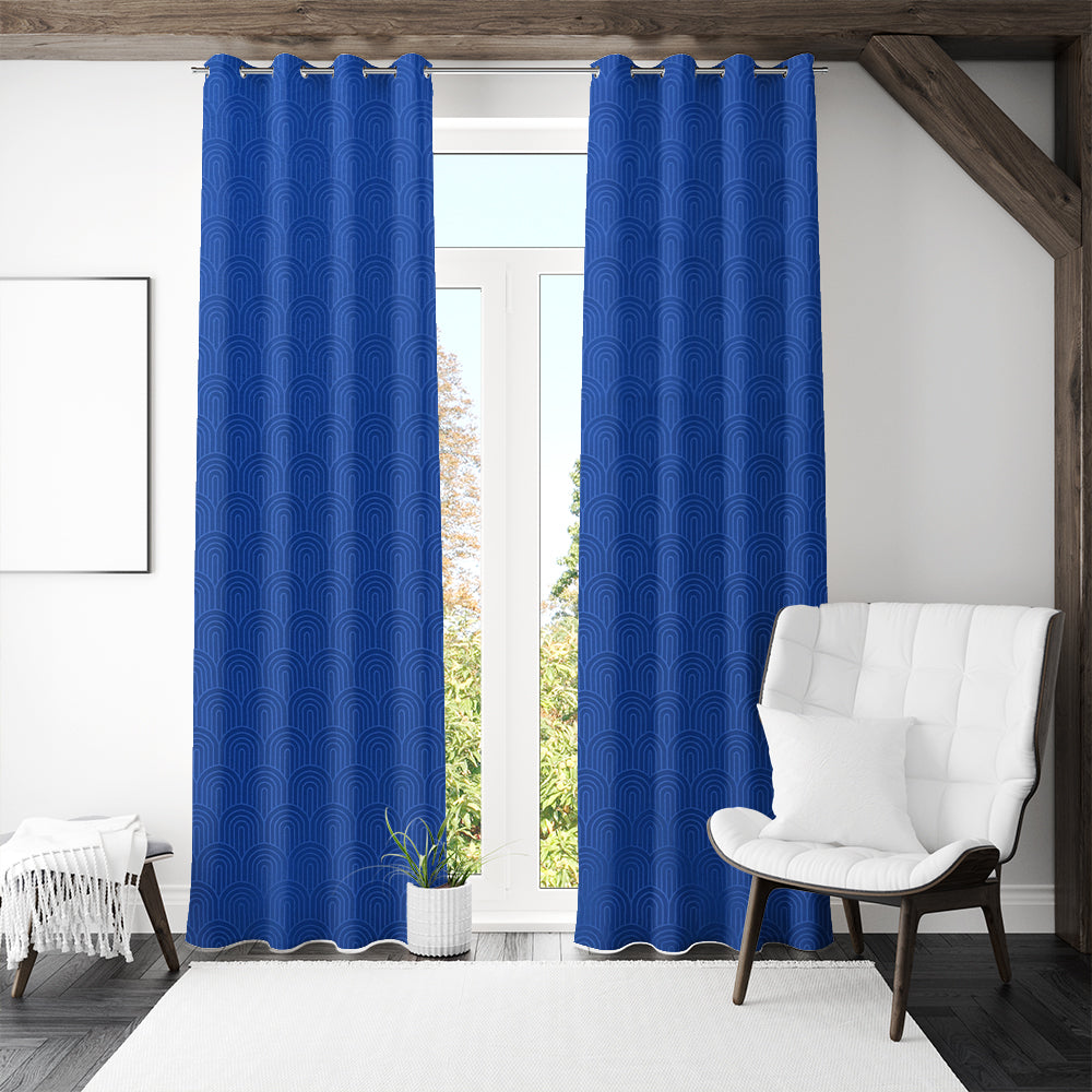 Veera Jacquard Abstract 7 Ft Polyester Door Curtains Set of 2 (Indigo)