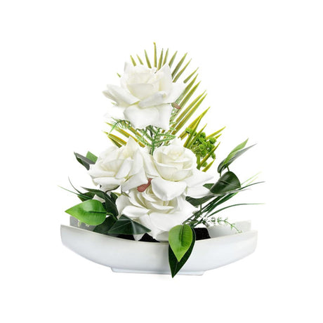 Rose Boat Potted Plant (White)