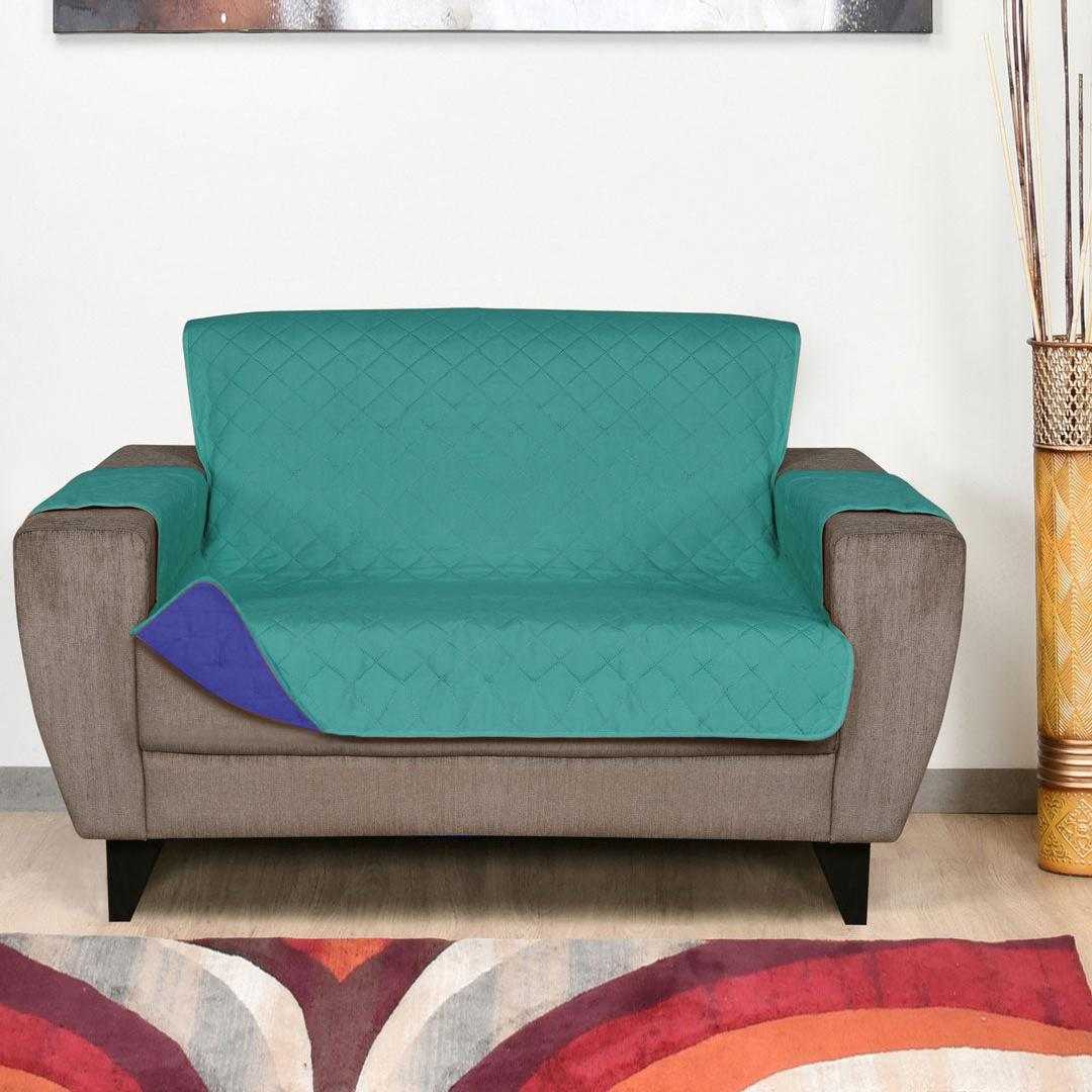 2 Seater Reversible Sofa Cover 179 cm x 223 cm (Sea Green & Indigo)