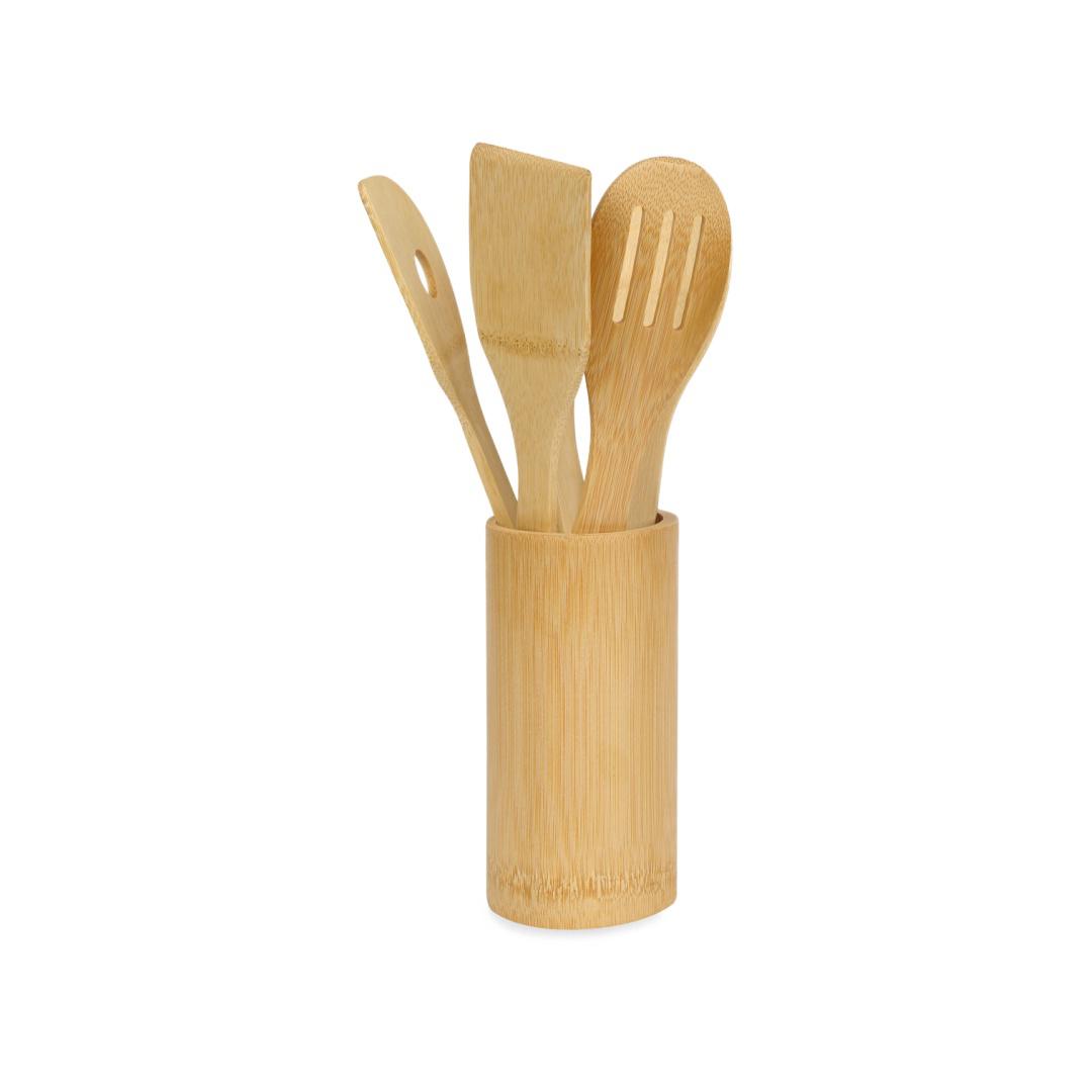 Bamboo Kitchen Tool Set Of 5 Piece With Stand (Brown)