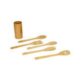 Bamboo Kitchen Tool Set Of 5 Piece With Stand (Brown)