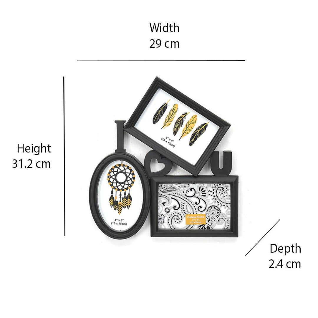 I Love You 3 Pictures Photo Frame (Black)