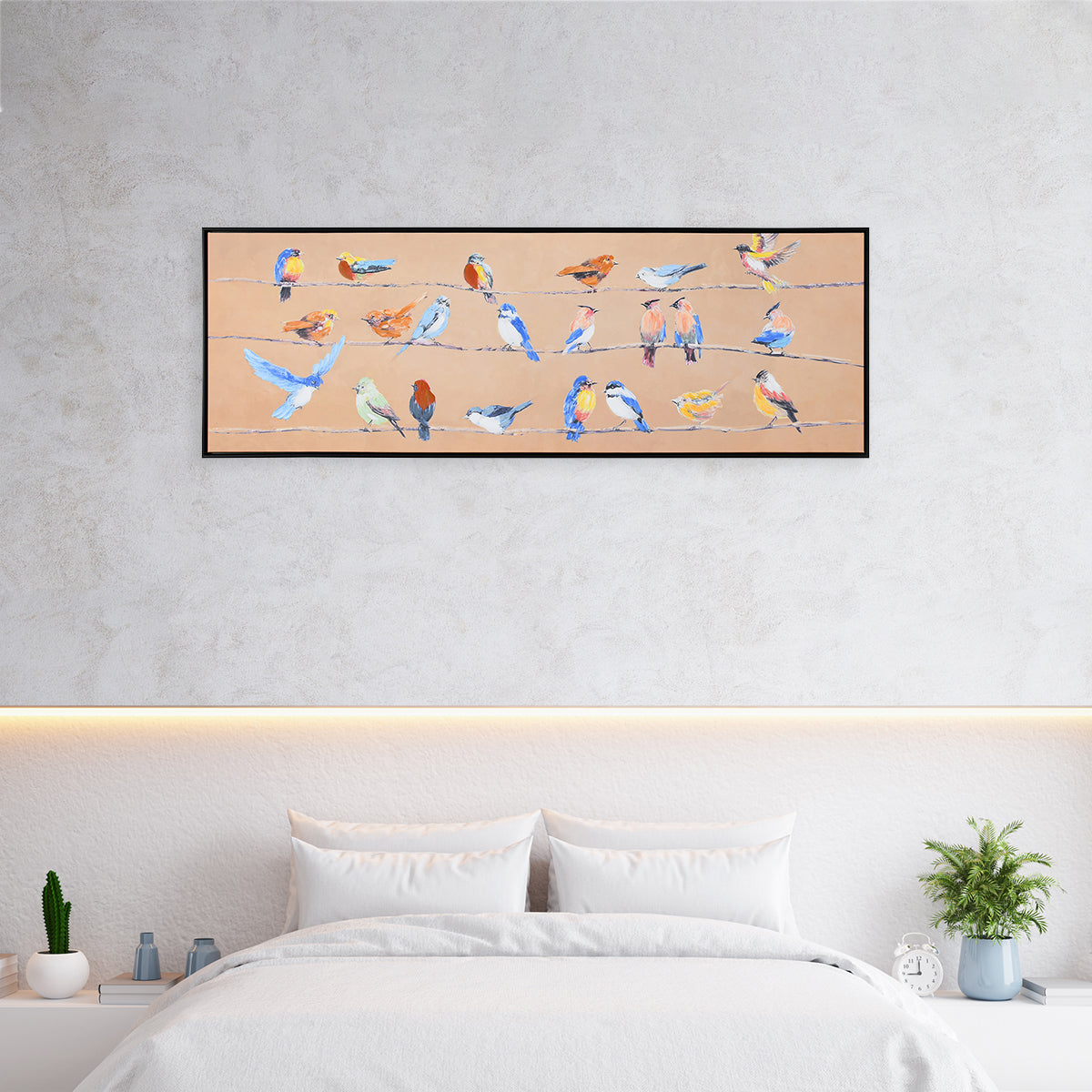 Birds Chatter Canvas Wall Painting (Mustard)