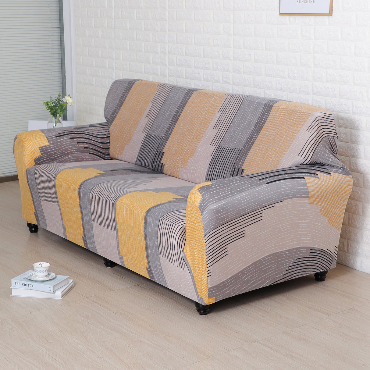 Abstract Elegance Fitted 3 Seater Sofa Cover Mustard & Multicolor