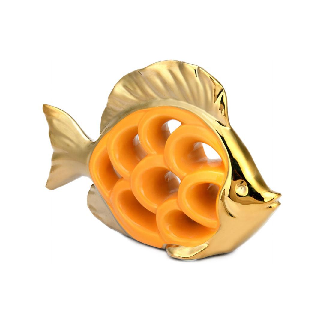 Fish Cutwork Decorative Ceramic Showpiece (Mustard)