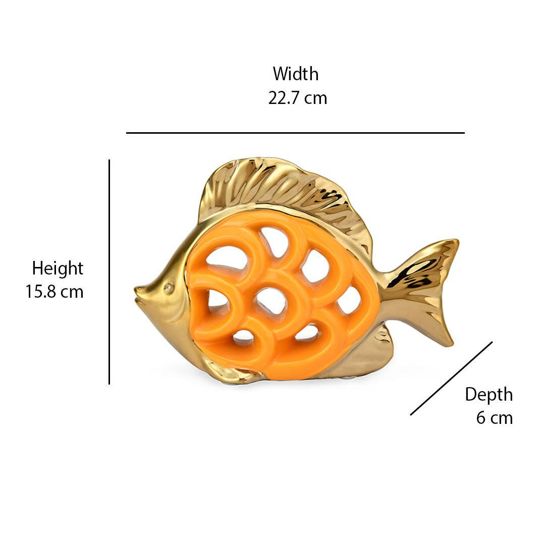 Fish Cutwork Decorative Ceramic Showpiece (Mustard)