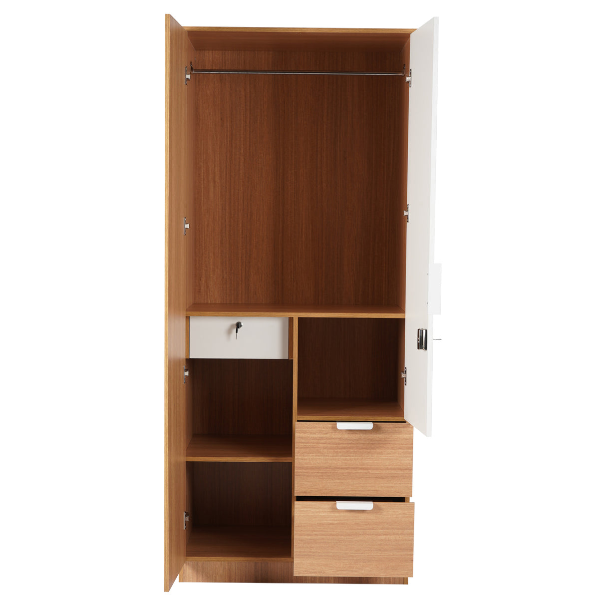 Indio 2 Door Wardrobe With Mirror (Teak & White)