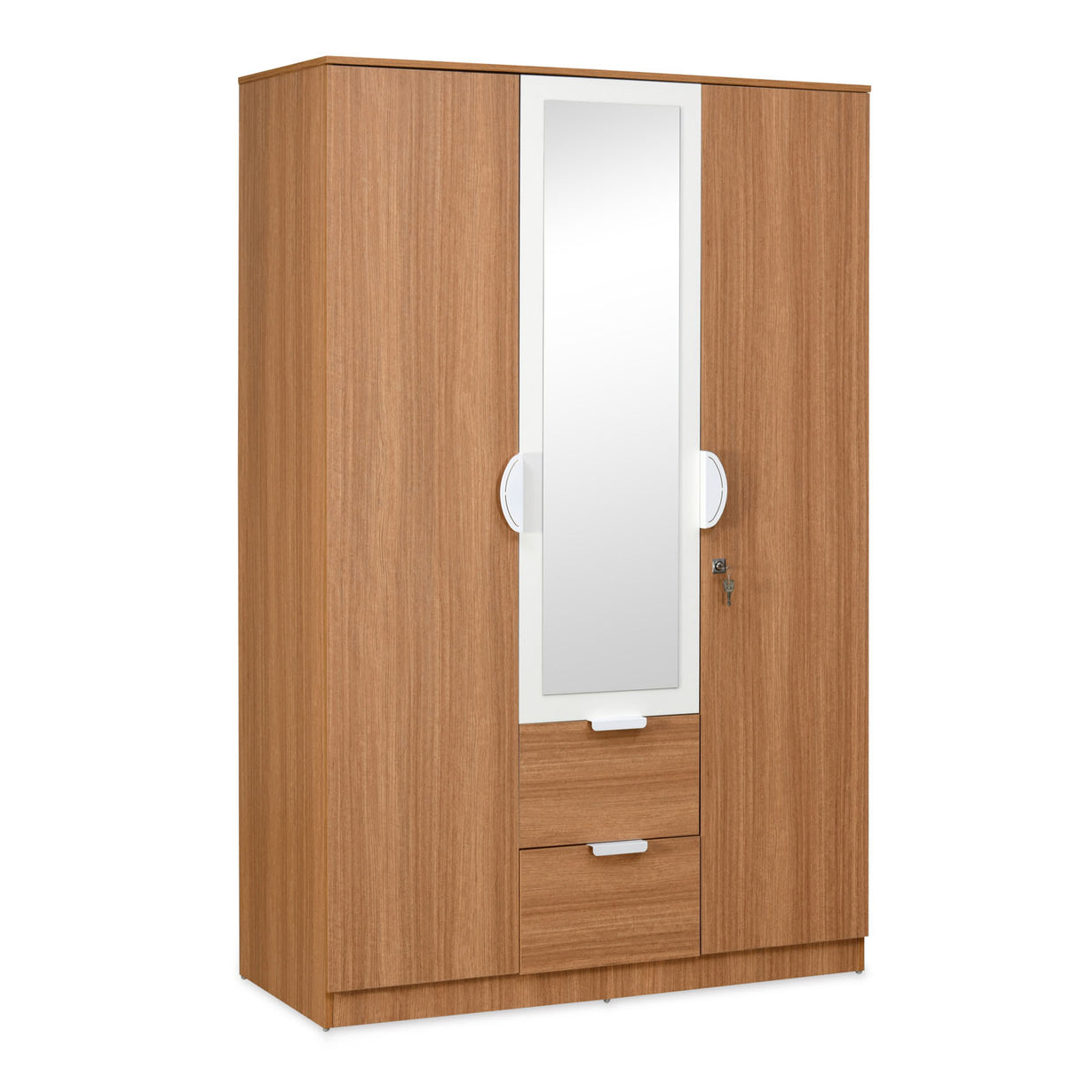 Indio 3 Door Wardrobe with Mirror (Teak & White)