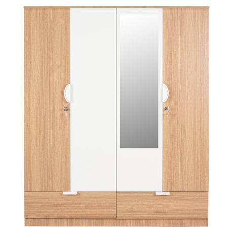 Indio 4 Door Wardrobe With Mirror (Teak & White)