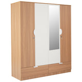 Indio 4 Door Wardrobe With Mirror (Teak & White)