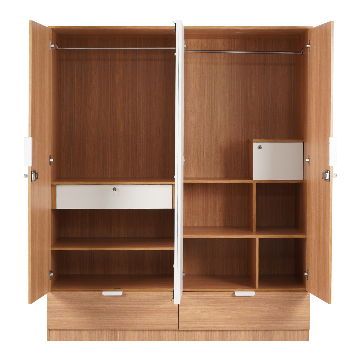 Indio 4 Door Wardrobe With Mirror (Teak & White)