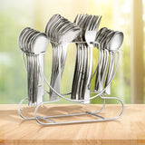 Arias by Lara Dutta Fiesta Cutlery Set of 24 With Stand (Silver)