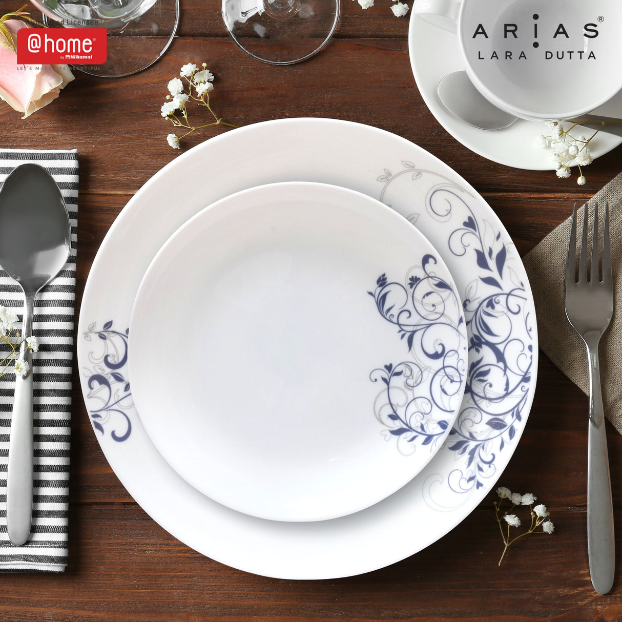 Nilkamal Arias by Lara Dutta Moon Blue Spring Dinner Set - 33 Pieces