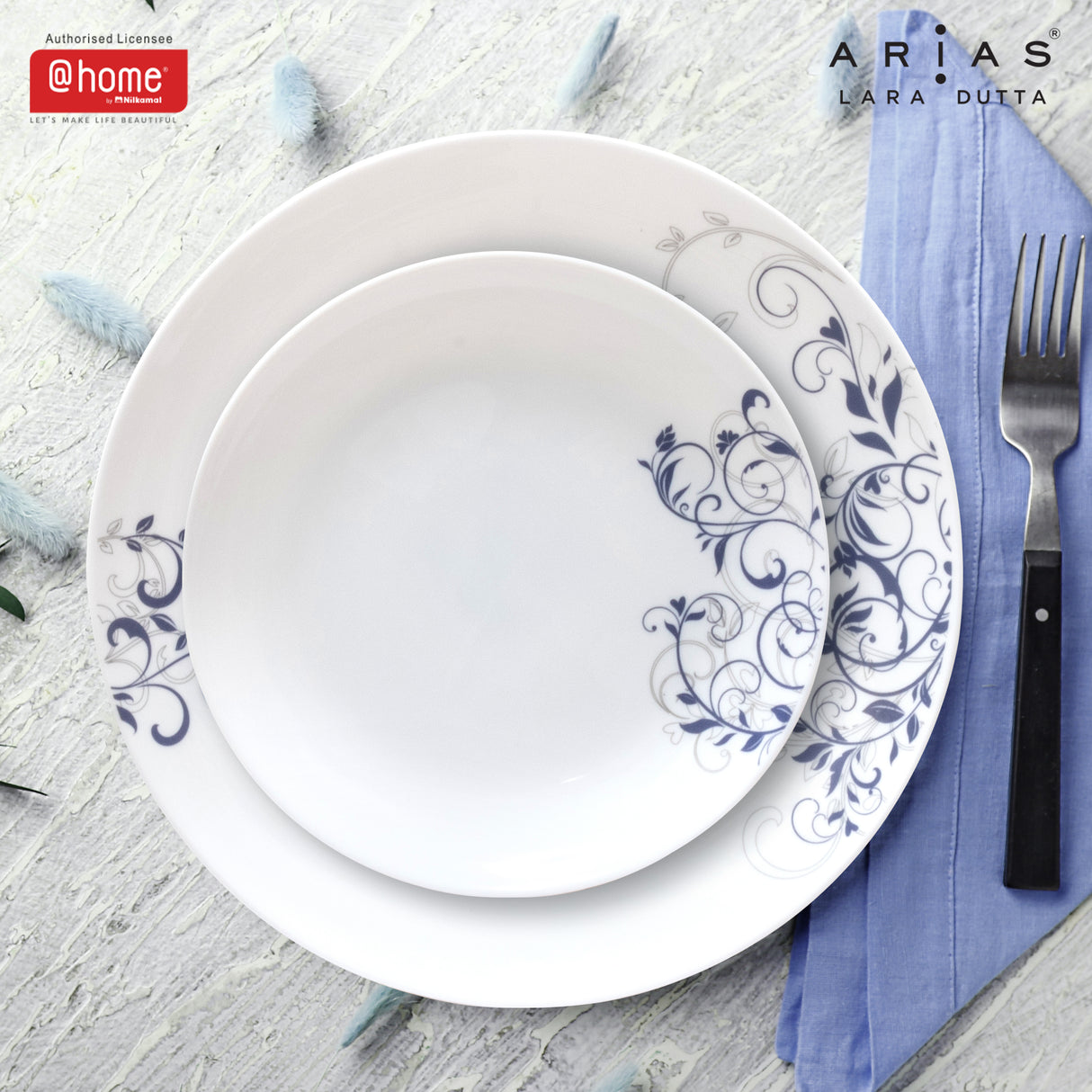 Nilkamal Arias by Lara Dutta Moon Blue Spring Dinner Set - 14 Pieces