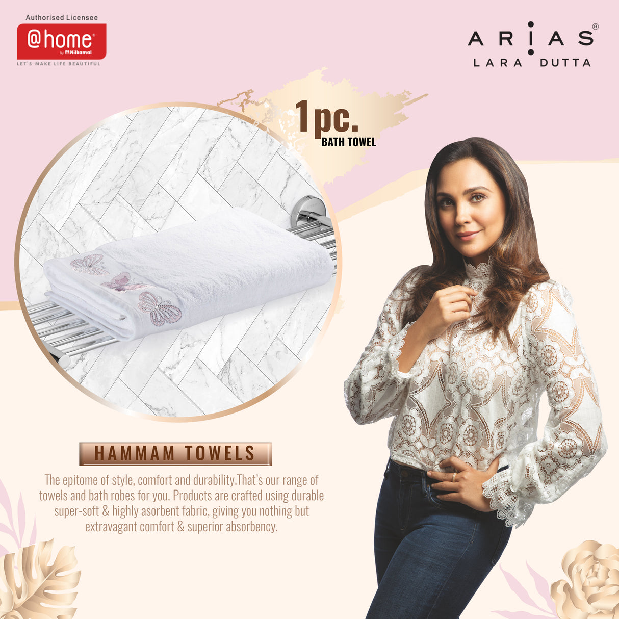 Arias by Lara Dutta Butterfly Print Bath Towel (White)