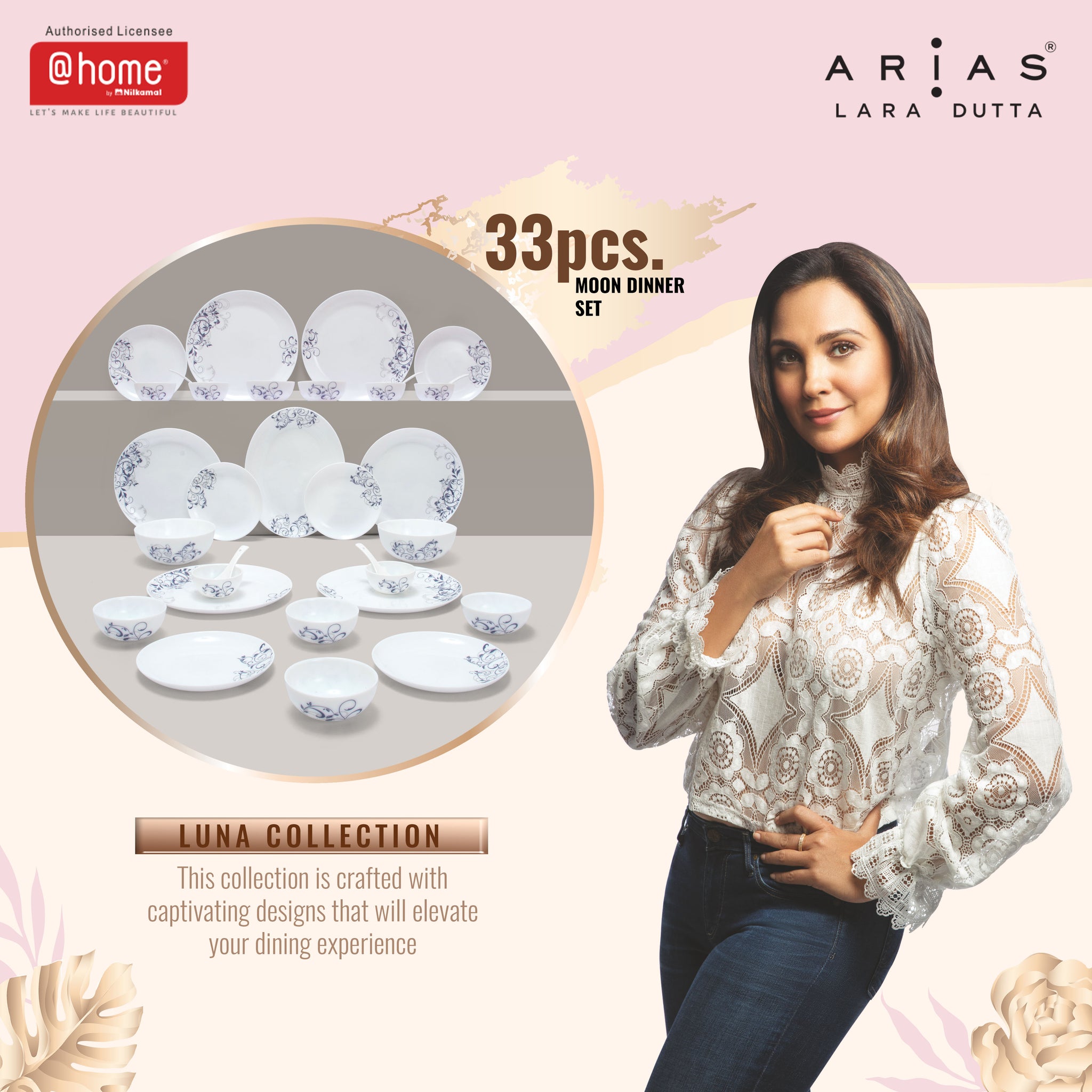 Arias by Lara Dutta Moon Blue Spring Dinner Set - 33 Pieces