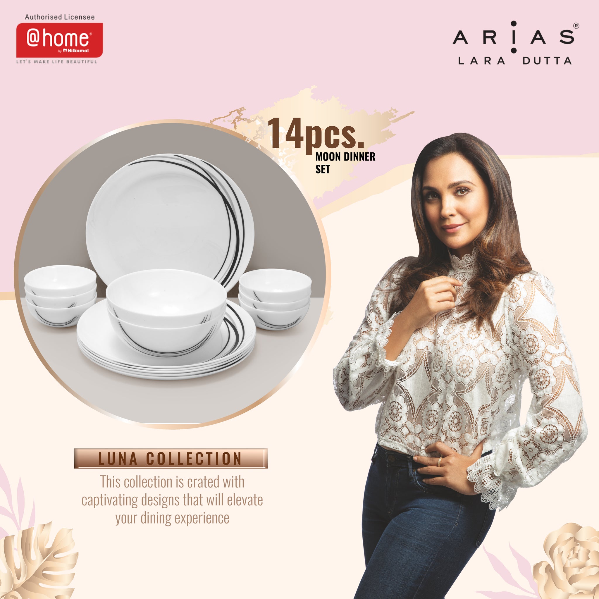 Arias by Lara Dutta Moon Black Fantasy Dinner Set - 14 Pieces