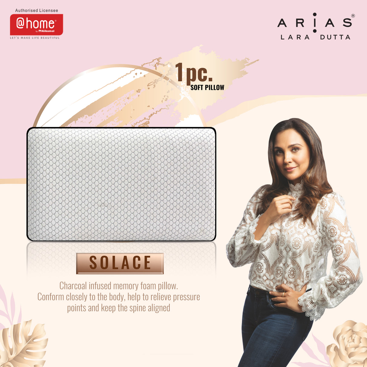 Arias by Lara Dutta Charcoal Plush Memory Foam Pillow (White)