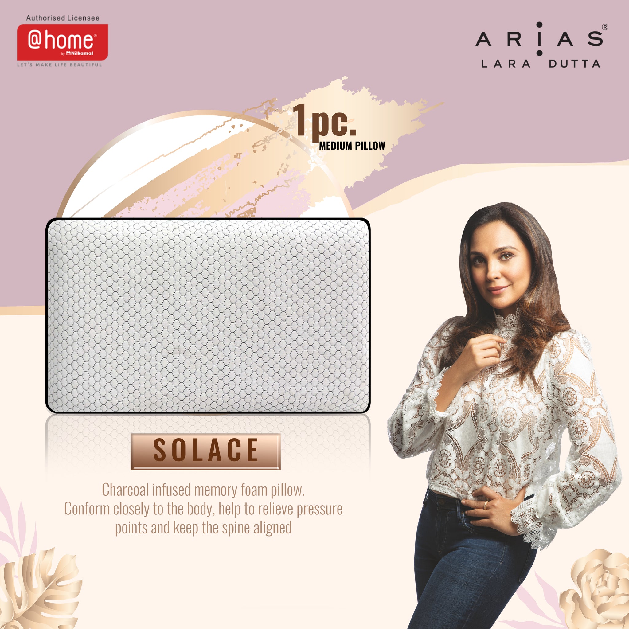 Arias by Lara Dutta Charcoal Medium Memory Foam Pillow (White)