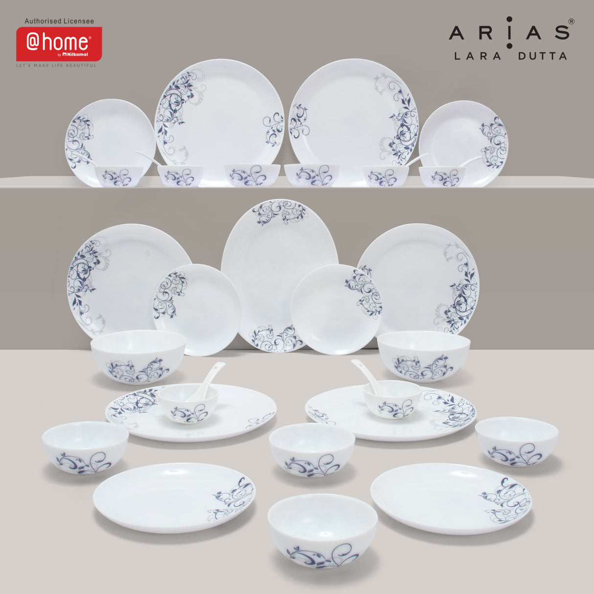 Arias by Lara Dutta Moon Blue Spring Dinner Set - 33 Pieces