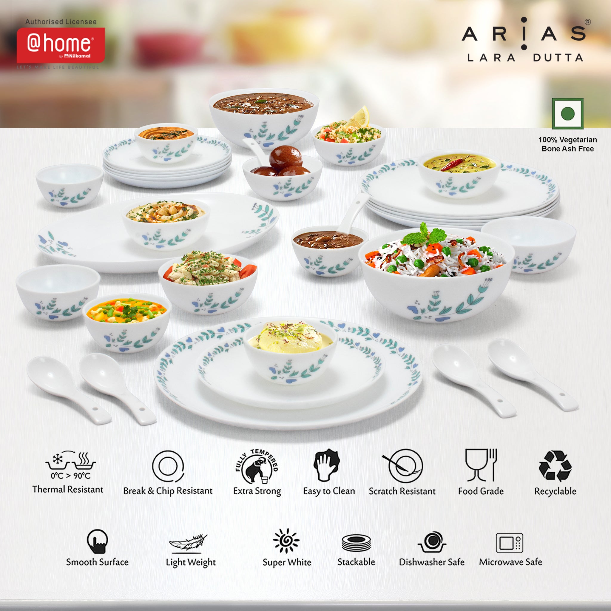 Arias by Lara Dutta Moon Morning Glory Dinner Set - 33 Pieces