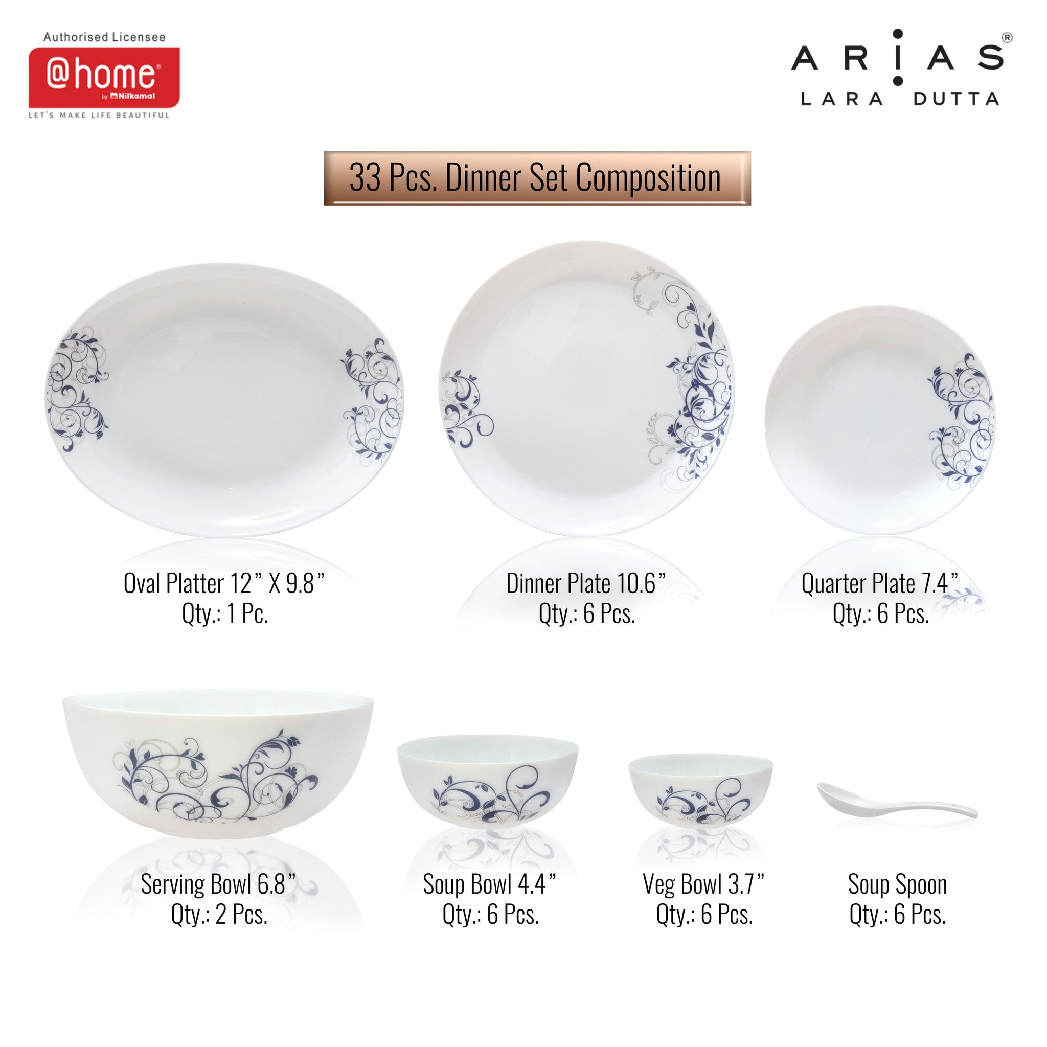 Arias by Lara Dutta Moon Blue Spring Dinner Set - 33 Pieces