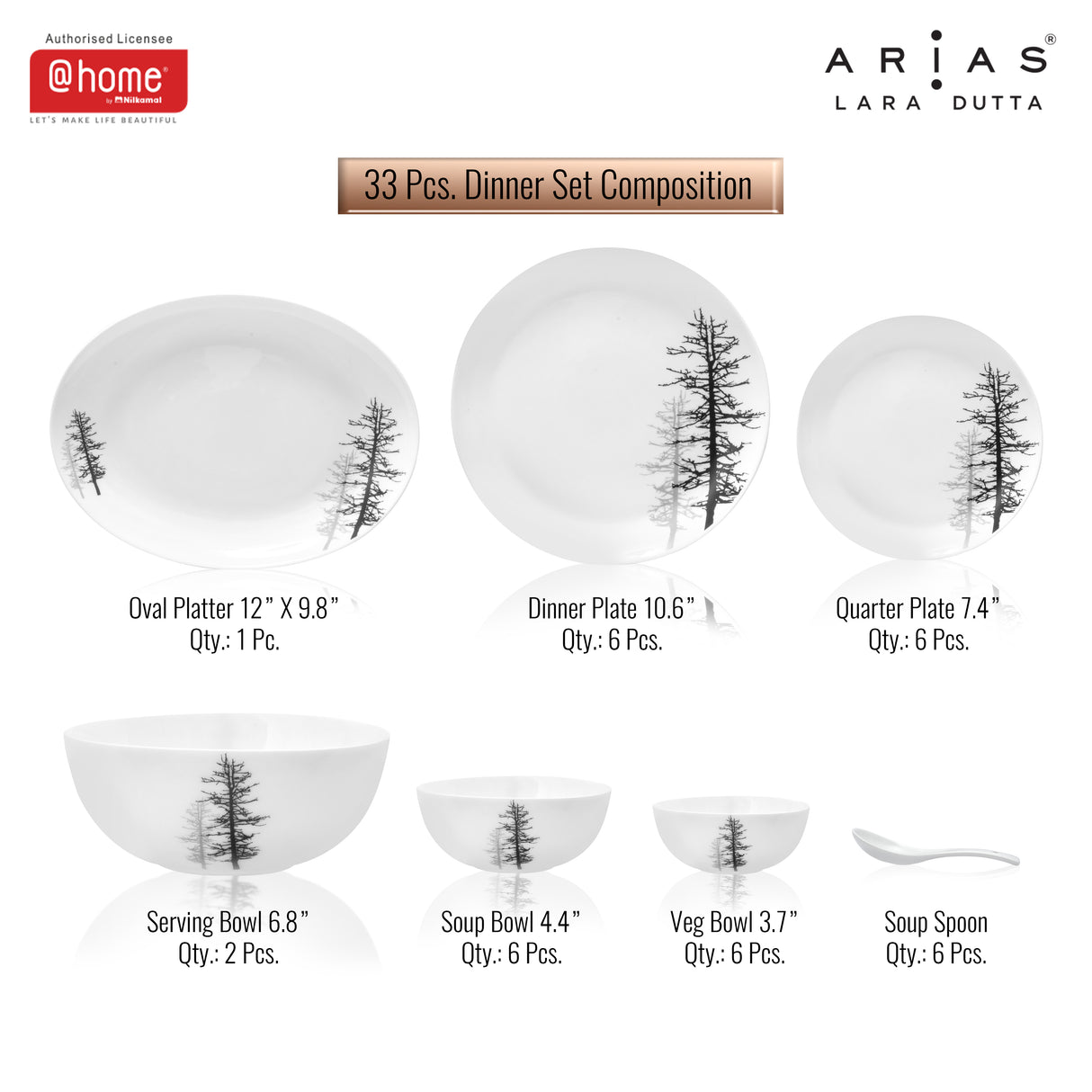 Arias by Lara Dutta Moon Winter Forest Dinner Set - 33 Pieces