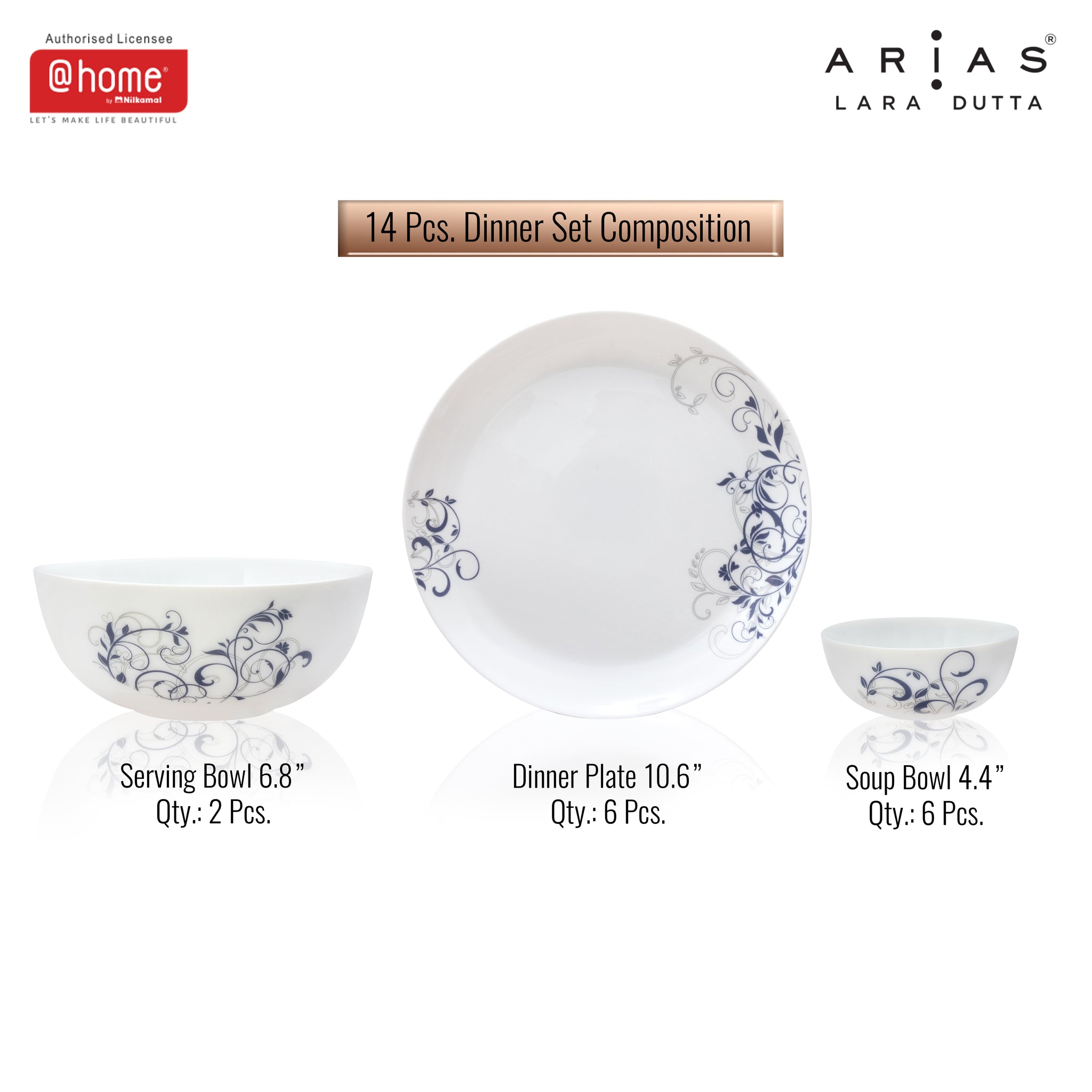 Arias by Lara Dutta Moon Blue Spring Dinner Set - 14 Pieces