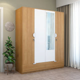 Indio 4 Door Wardrobe With Mirror (Teak & White)