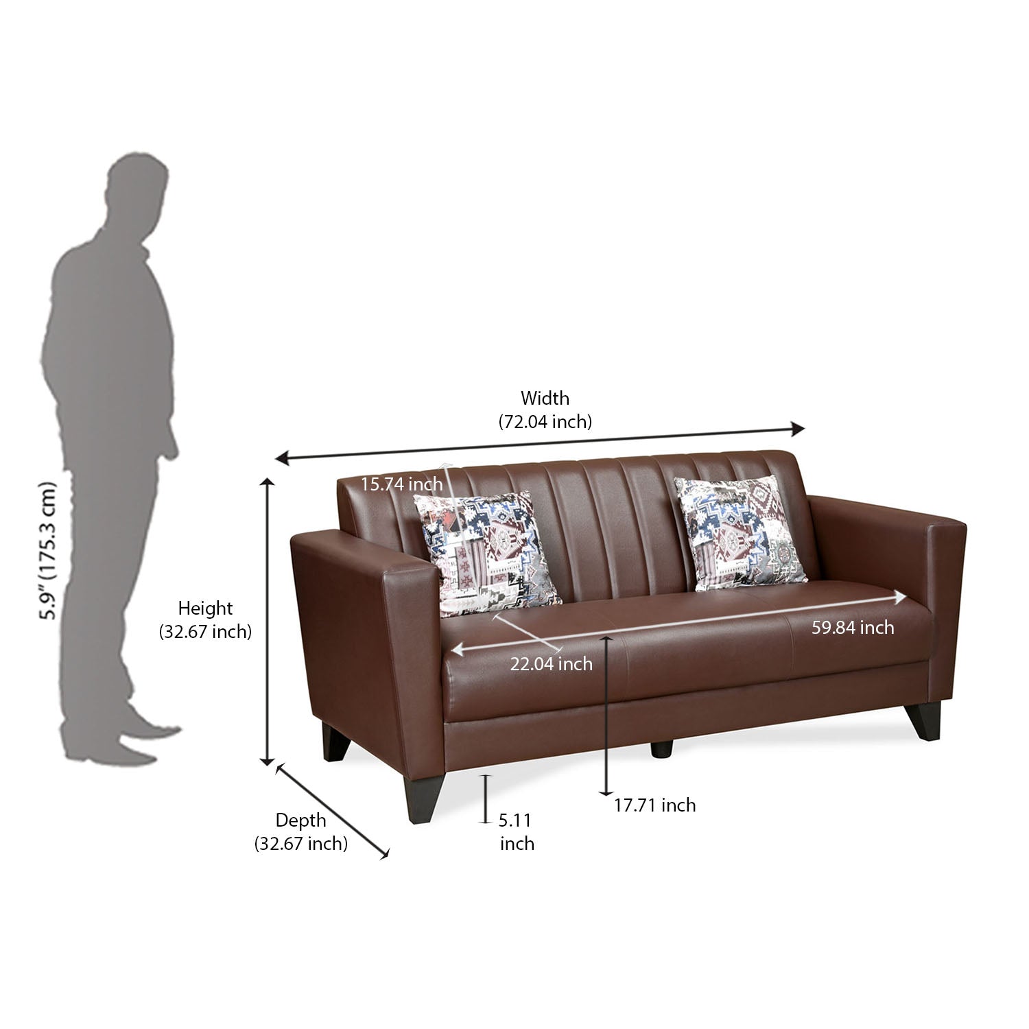 Joy 3 Seater Sofa (Brown)