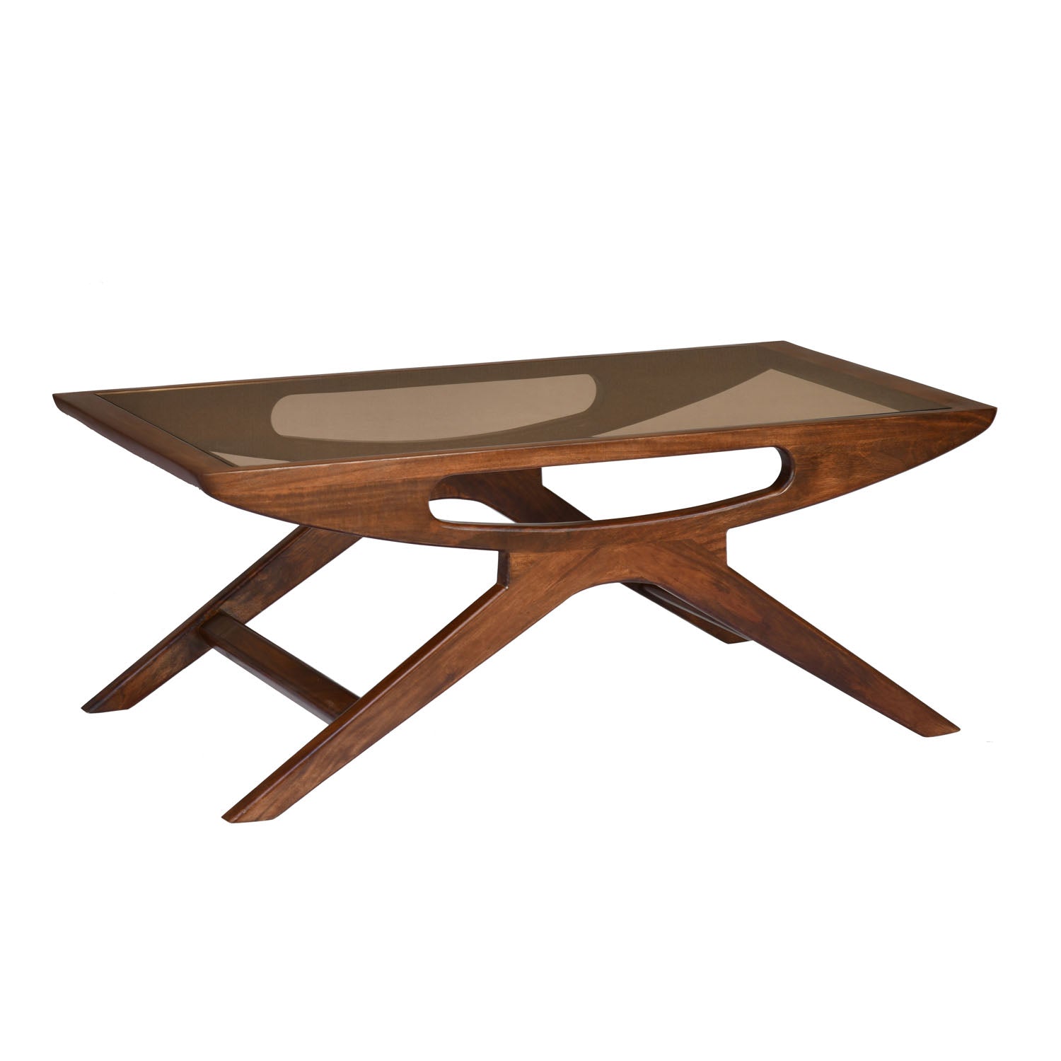 Kingsley Solid Wood Glass Top Center Table (Red Walnut)