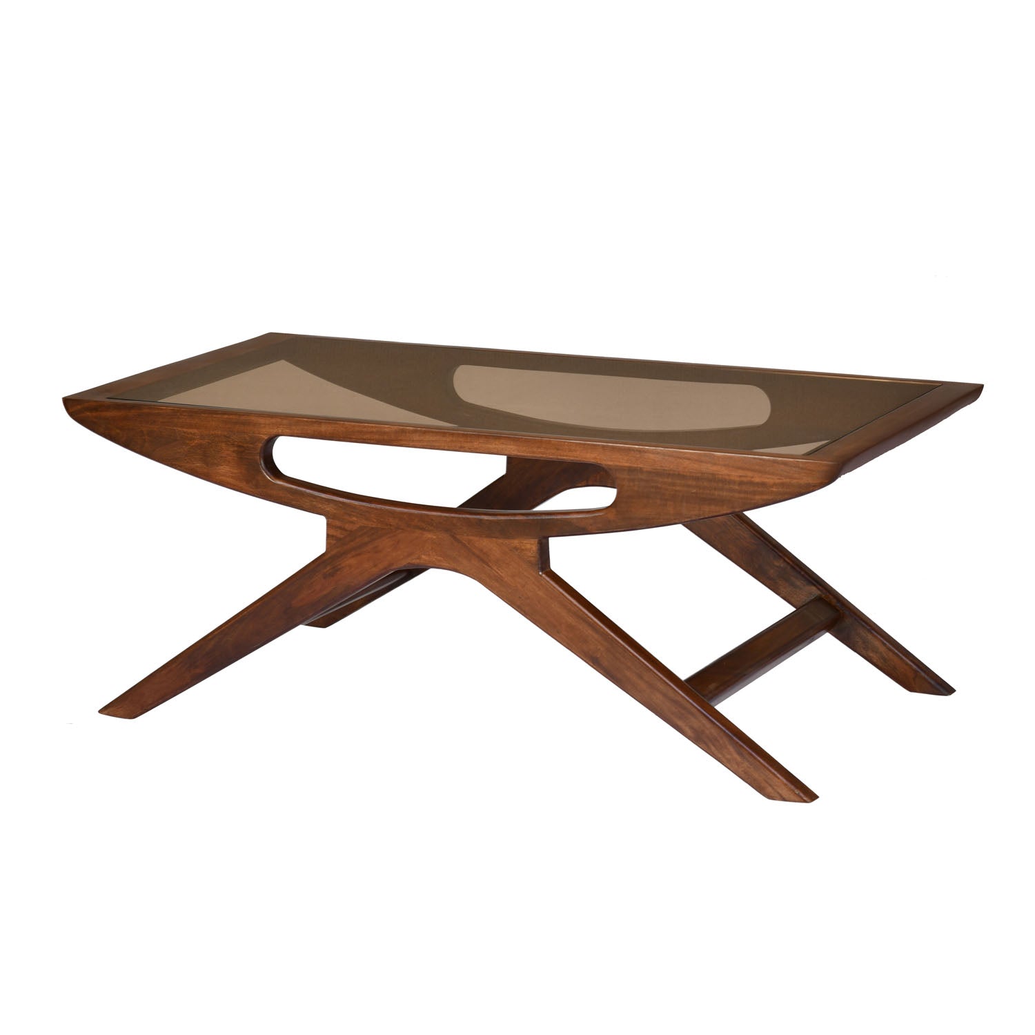 Kingsley Solid Wood Glass Top Center Table (Red Walnut)