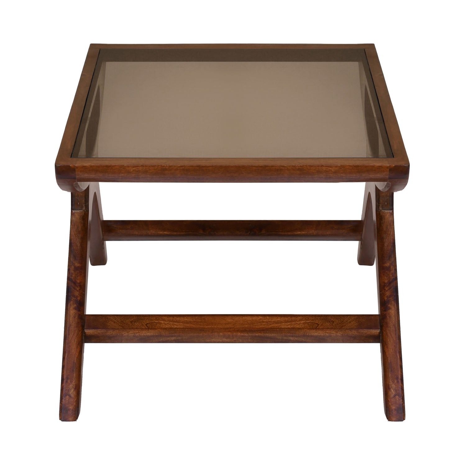 Kingsley Solid Wood Glass Top Center Table (Red Walnut)