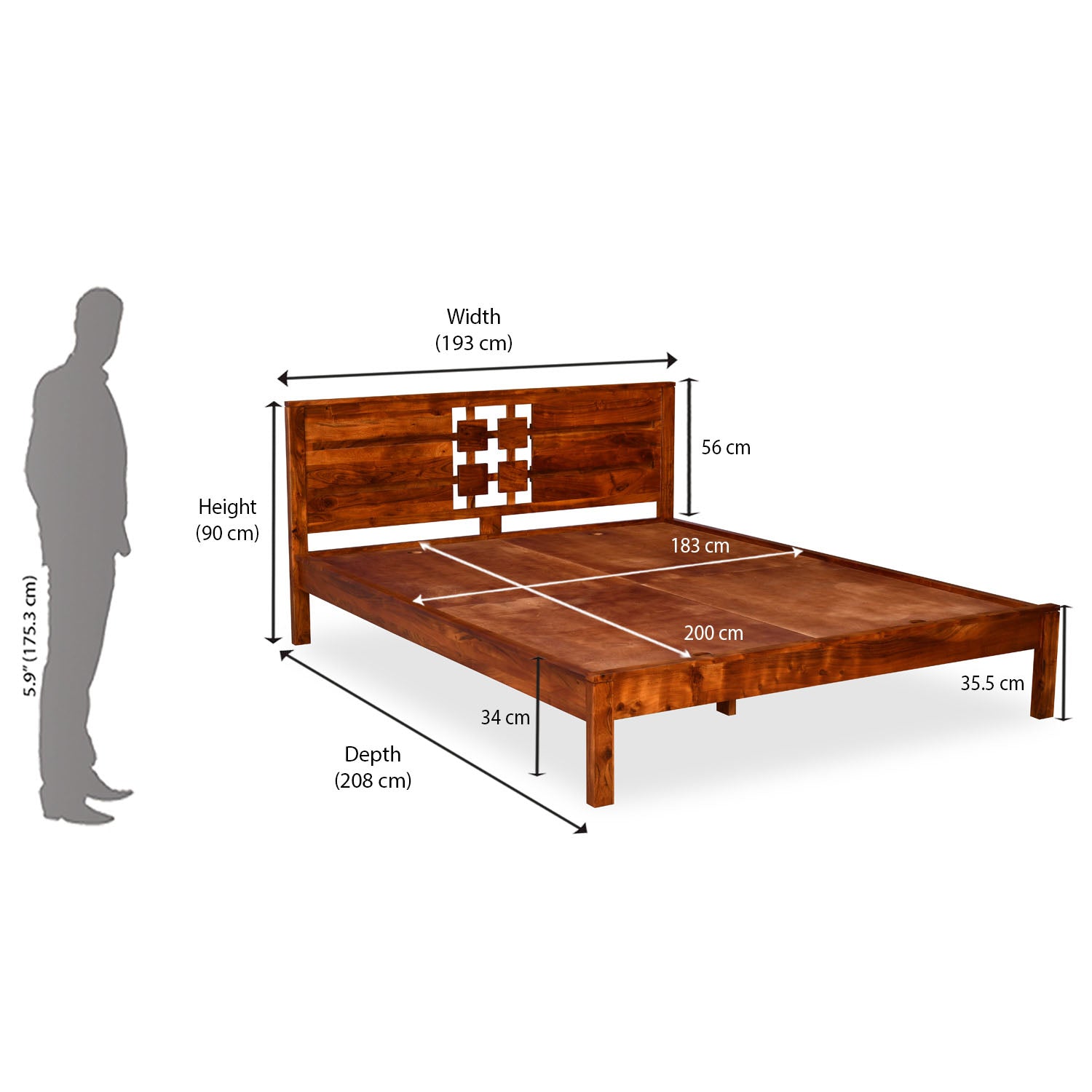 Konnect Solid Wood King Bed (Honey Walnut)