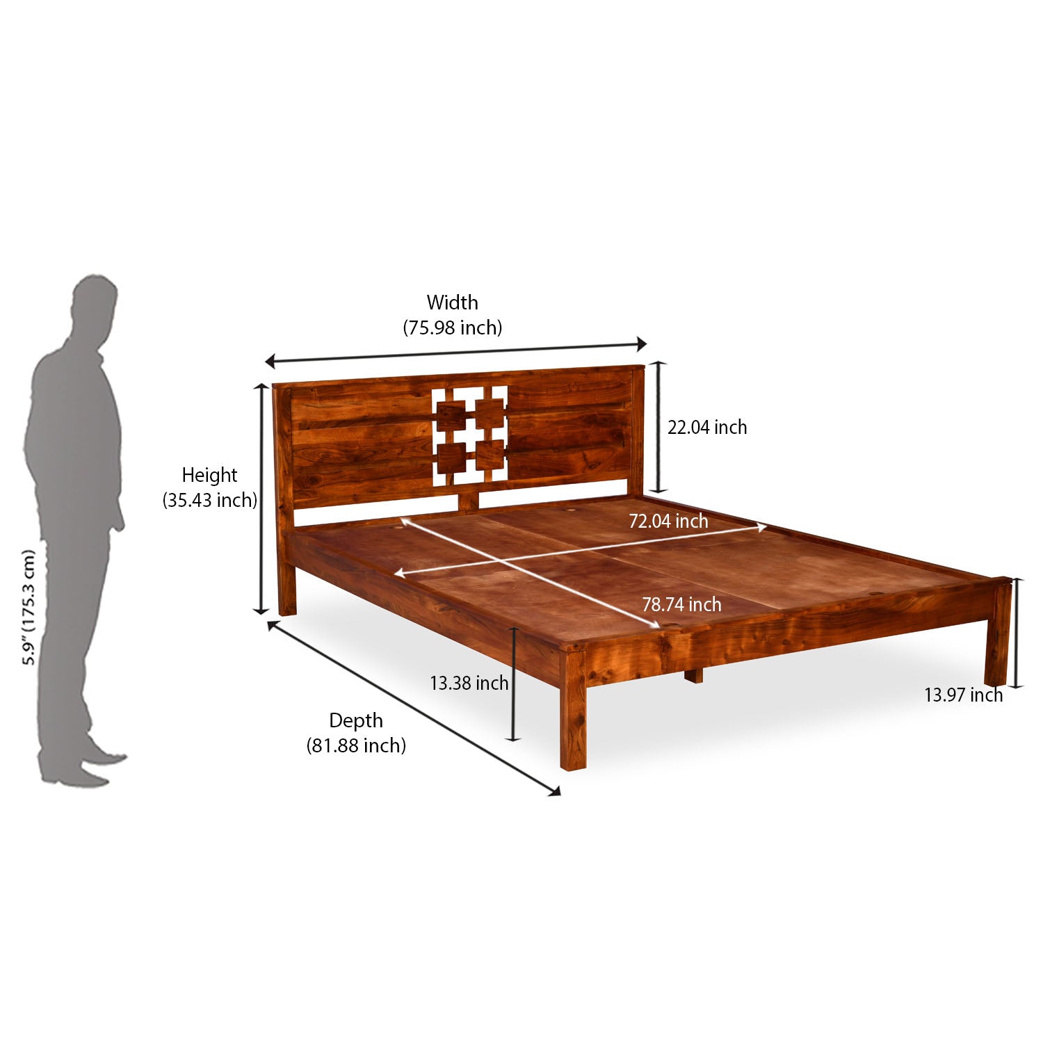 Konnect Solid Wood King Bed (Honey Walnut)