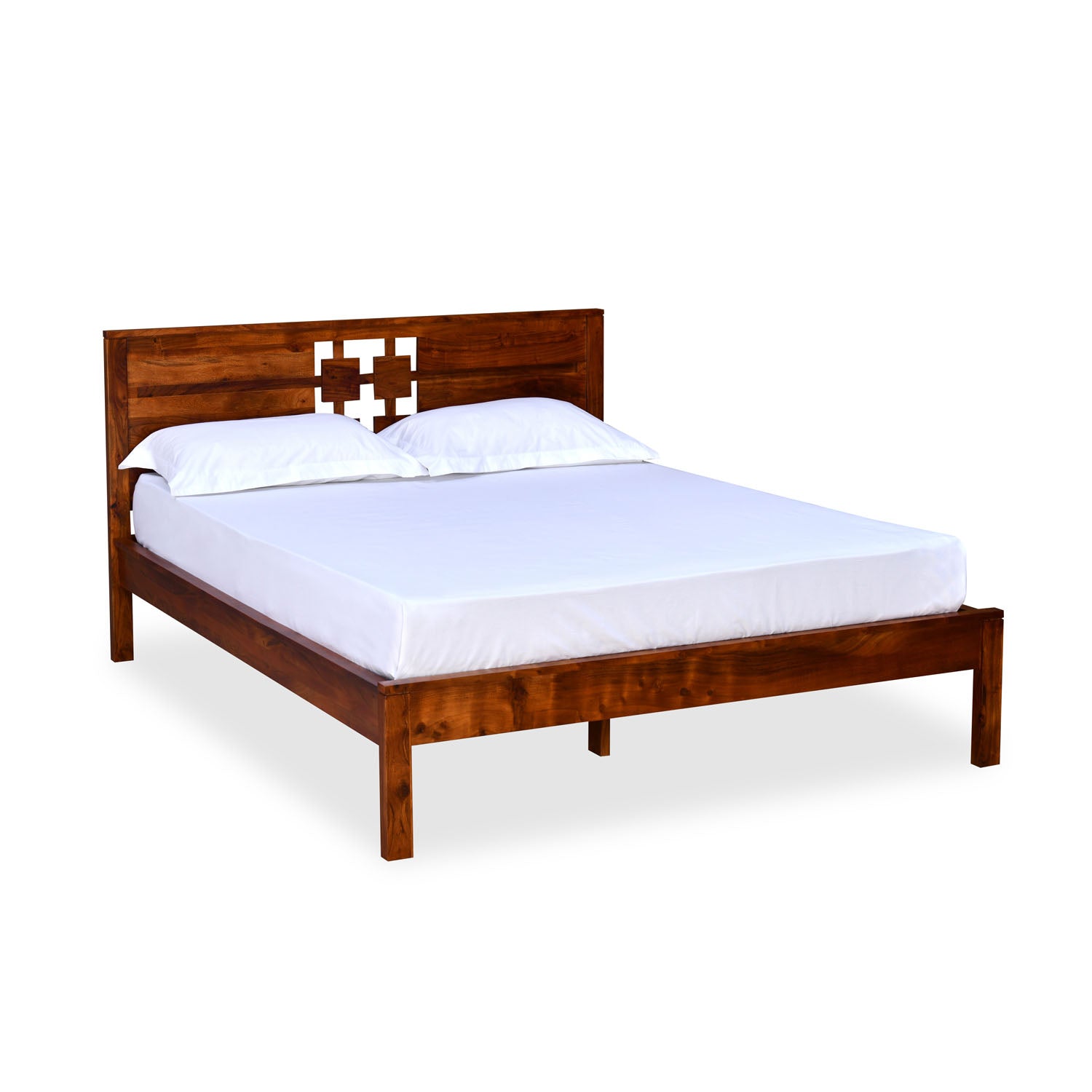 Konnect Solid Wood Queen Bed (Honey Walnut)