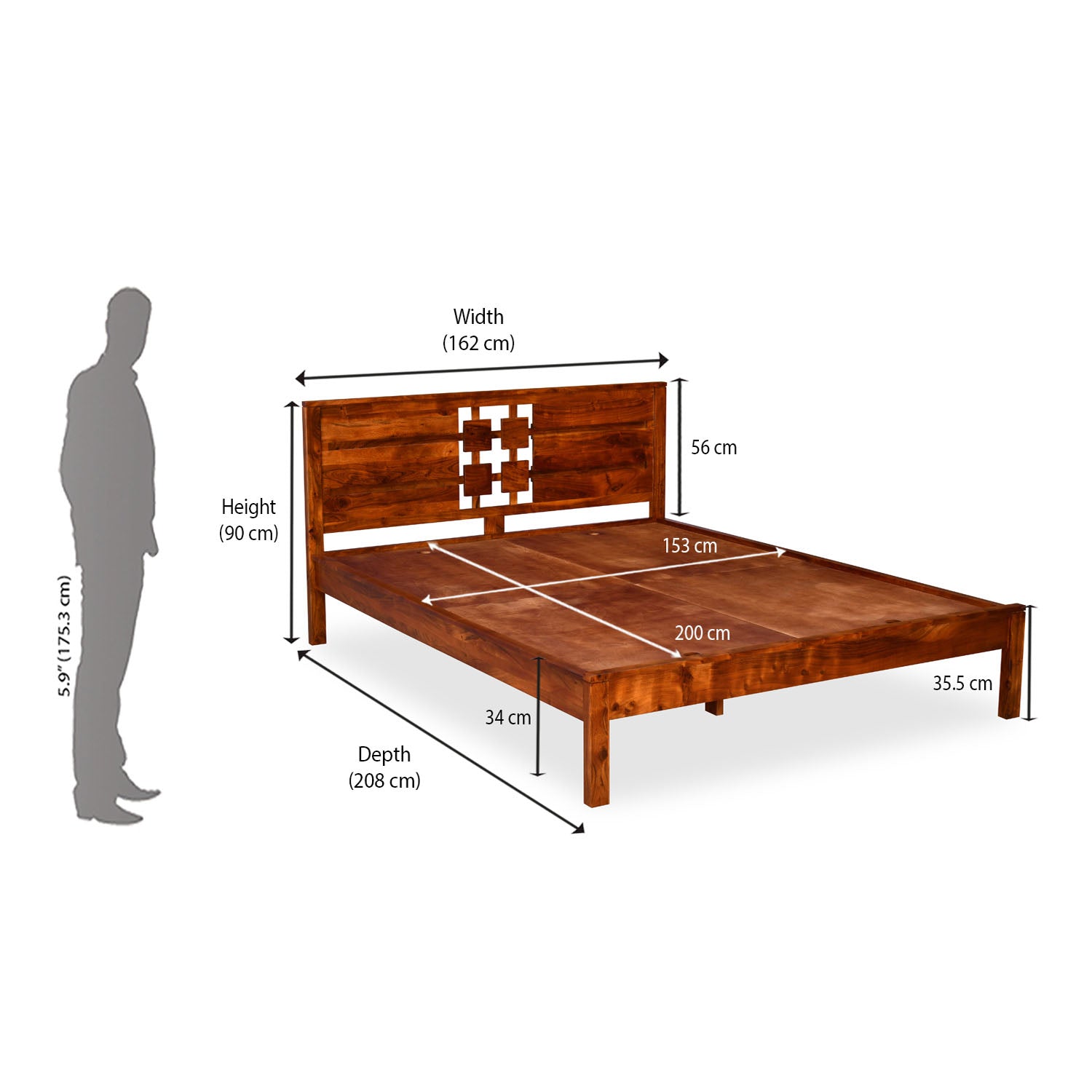 Konnect Solid Wood Queen Bed (Honey Walnut)