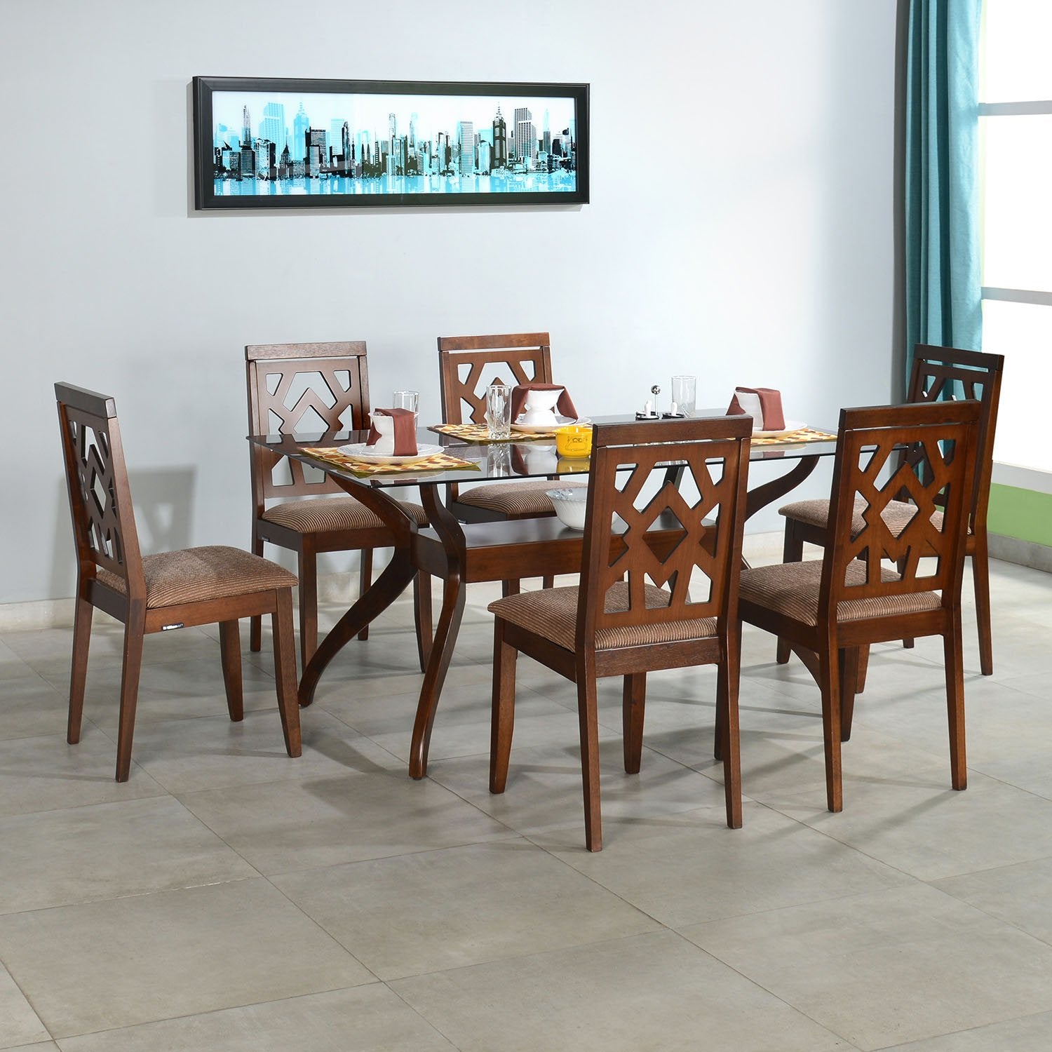 Lopez 6 Seater Dining Set (Walnut)