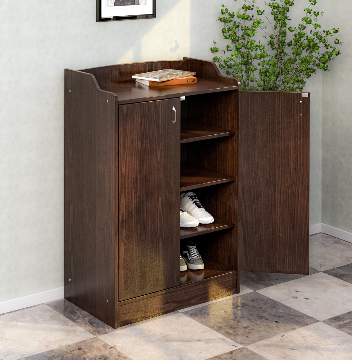 Alpine Engineered Wood Shoe Cabinet (Classic Walnut)