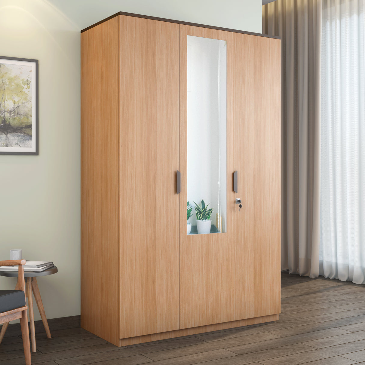 Milford 3 Door Wardrobe With Mirror (Urban Teak)